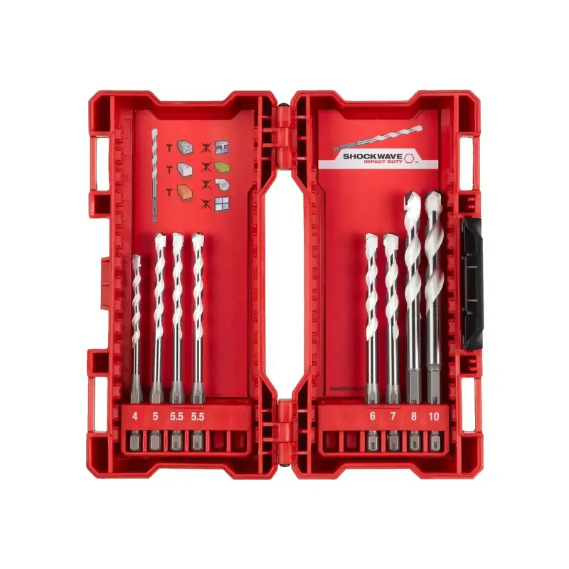 Milwaukee SHOCKWAVE Multimaterial Bohrer 1/4" Hex Kassette 8-teilig (4/5/5,5/5,5/6/7/8/10 mm) Neue Kollektion