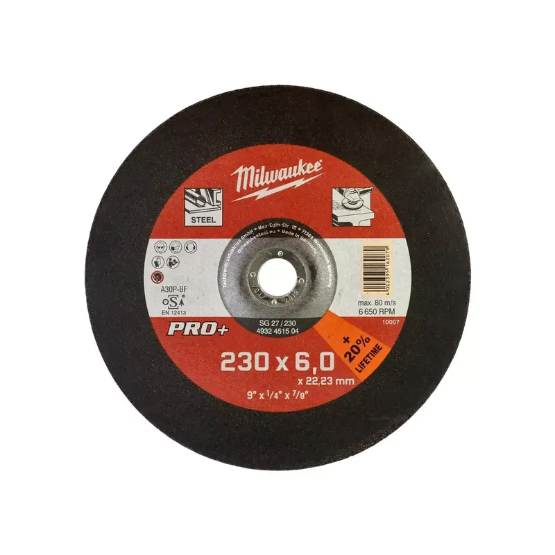 Billig Milwaukee Schruppscheibe PRO+ 230 mm (SG27 6 mm gekröpft)