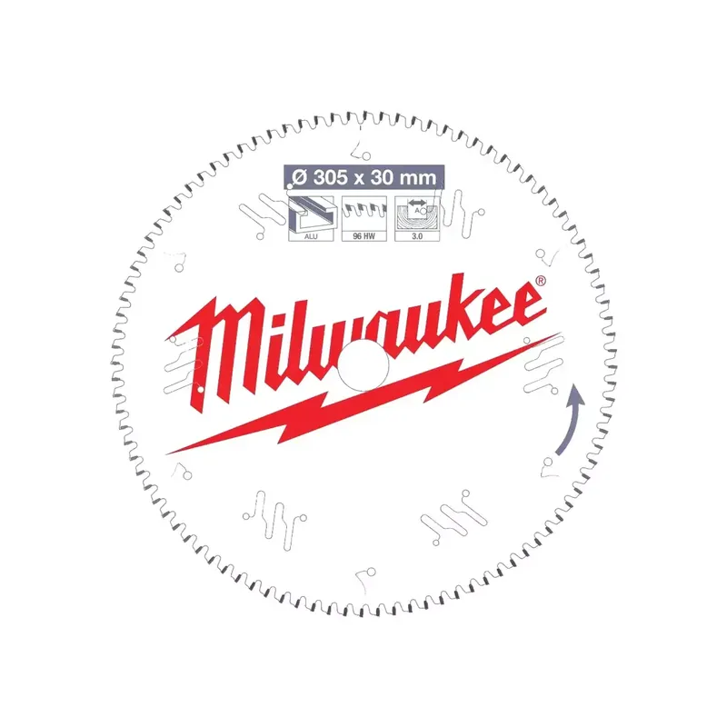 Milwaukee Sägeblatt Alu für Kapp- und Gehrungssägen (305/30 mm Z96 Flachtrapezzahn negativ) Nur Für Kurze Zeit