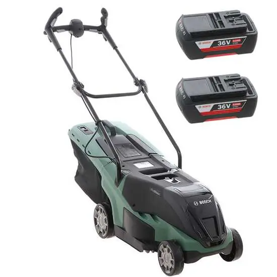 Highlight Elektrischer Rasenmäher mit 2 Akkus 2 Ah UniversalRotak 36-560 - Fangsack, 38 cm