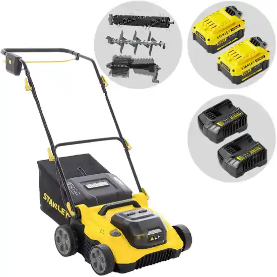 Mega-Angebot Stanley Fatmax SCOEP3801M2-QW - Akku-Rasenlüfter-Vertikutierer - 2 x 18V 4Ah