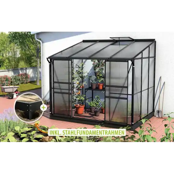 Vitavia Gewächshaus Ida 5200 HKP 4mm, schwarz - Set Preisreduziert