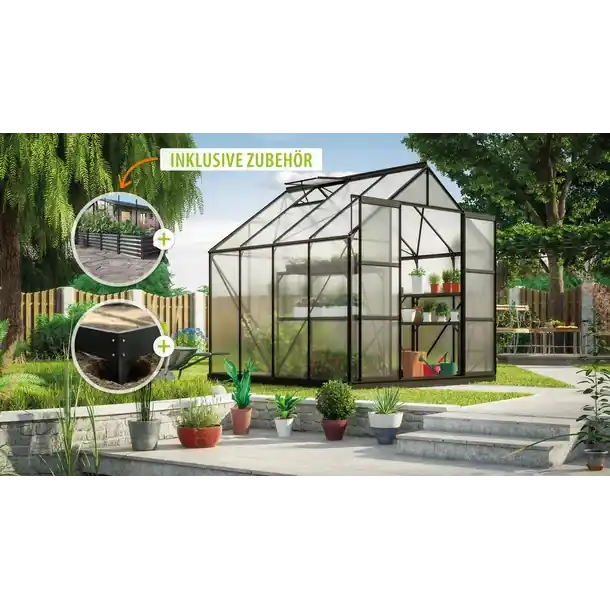 Zertifiziert Vitavia Gewächshaus Uranus 6700 HKP 6mm, schwarz - Set